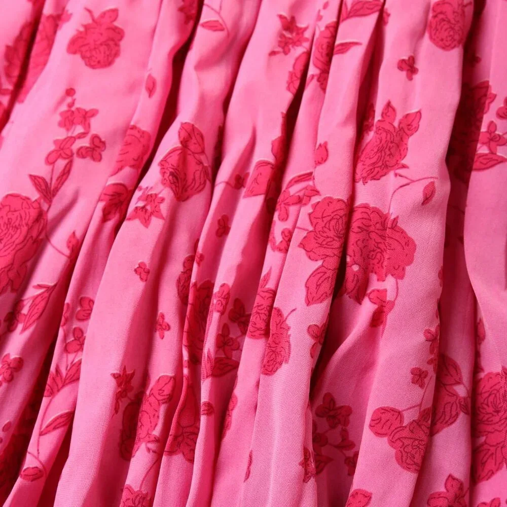 Rose Pink Boho Women's Plus Size Ditsy Floral Pleated Skirt